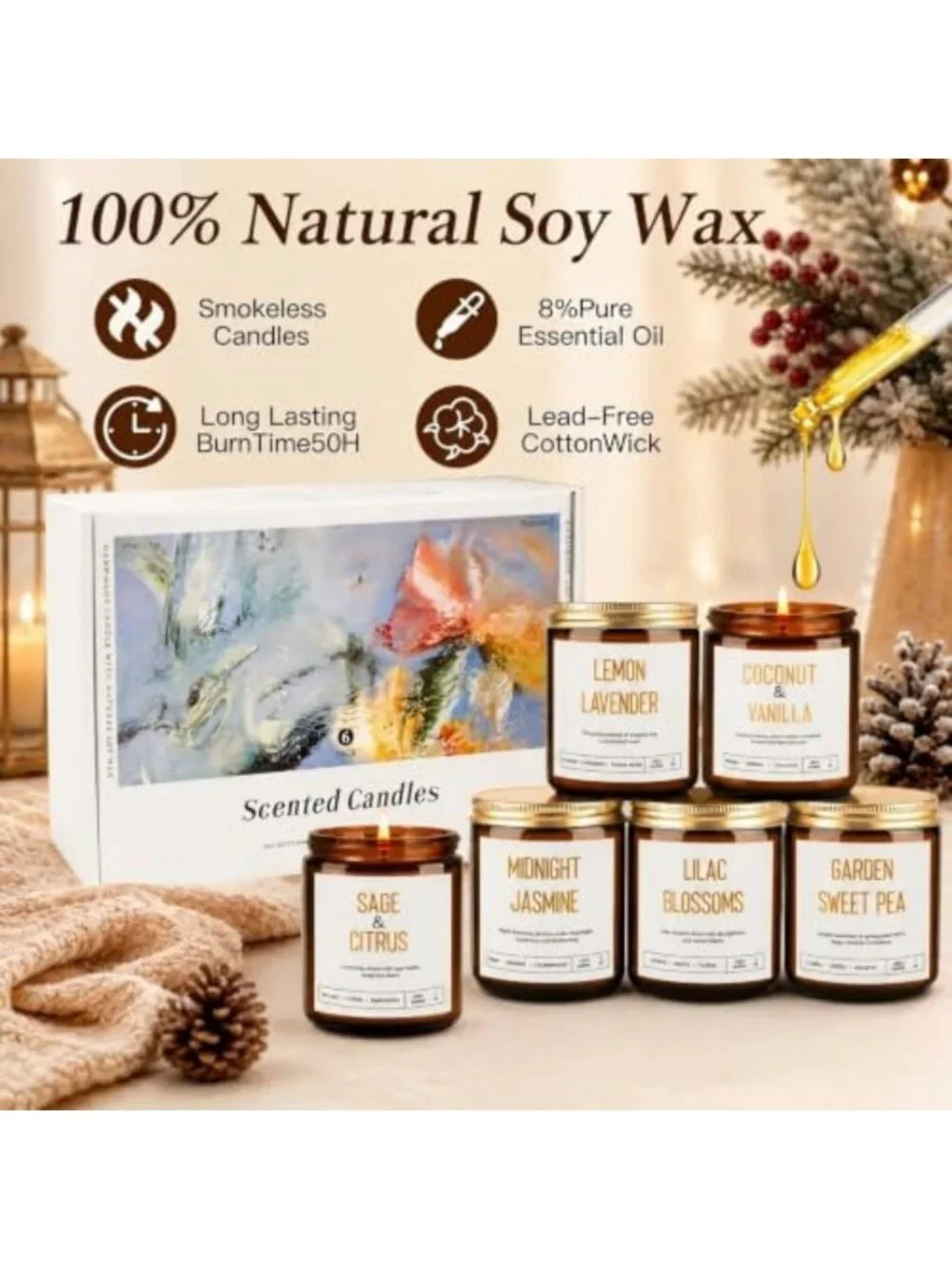 Scented Soy Candles Gift Set - Non-Toxic, 6 Pack for Home Decor & Relaxation